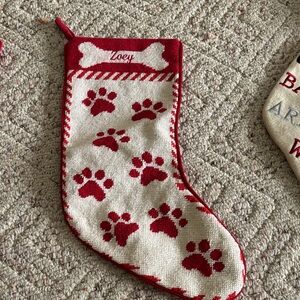Red and Cream Dog Paw Christmas Stocking